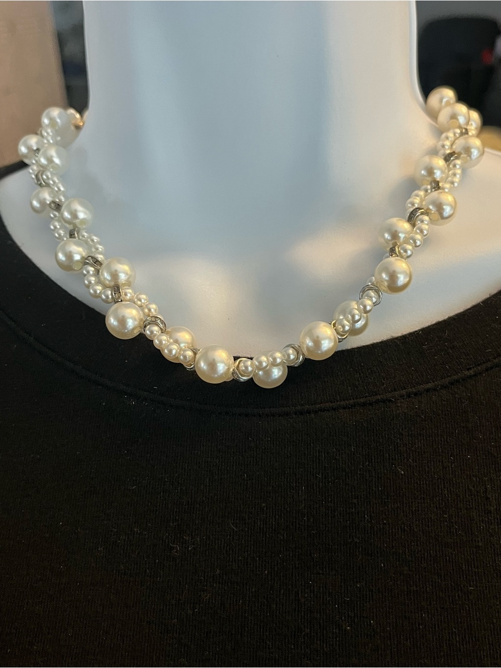 Faux Classic Pearl Cluster Necklace - White Pearls
